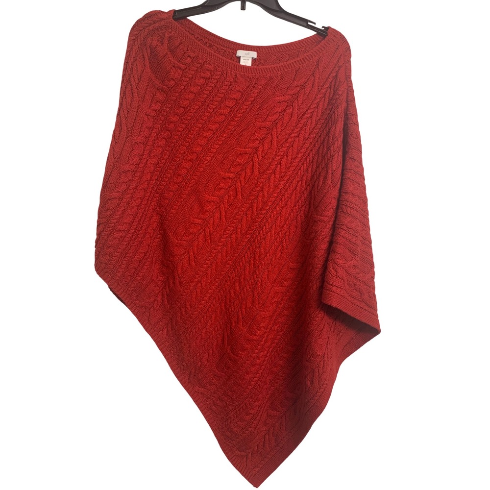 J. Jill Red Cable Knit Poncho Asymmetrical Wrap Sweater One Size